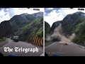 Moment lorry driver narrowly escapes being crushed by avalanche of giant boulders