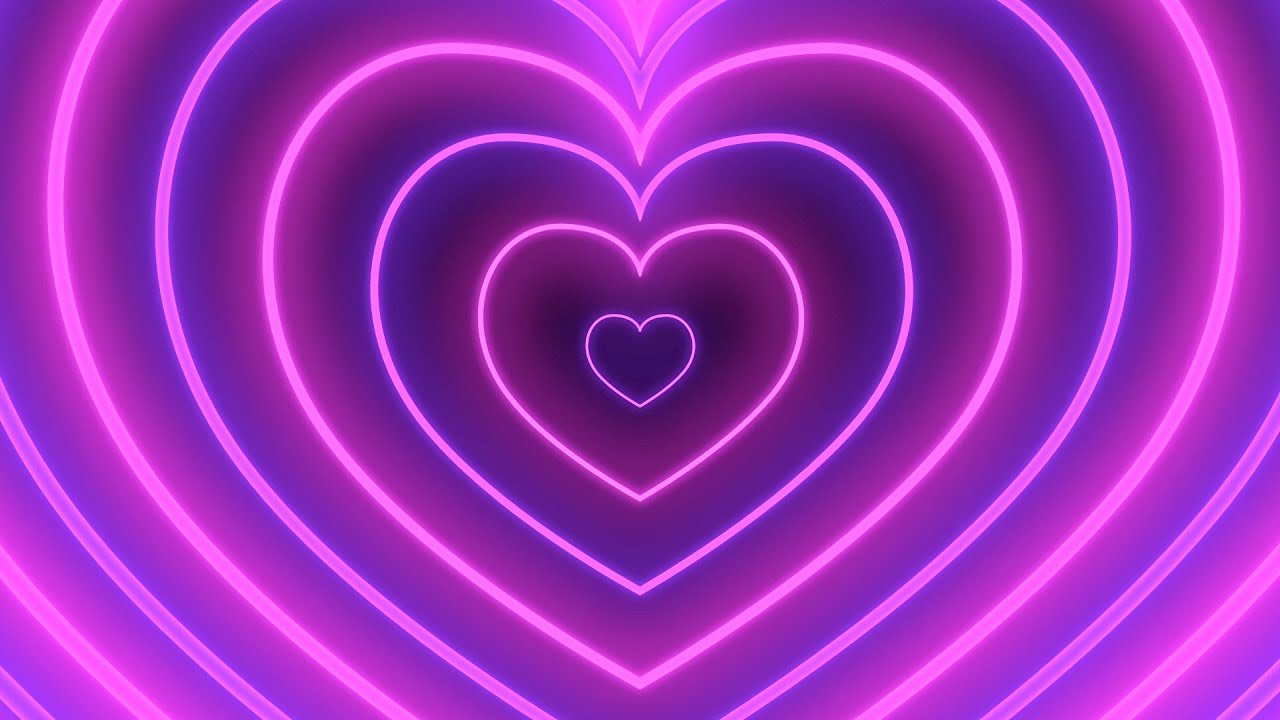 Neon Lights Love Heart Tunnel Particles Background 1 hour💜💙 Neon Heart ...