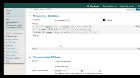 Blackboard 9.1.13: Add Announcement