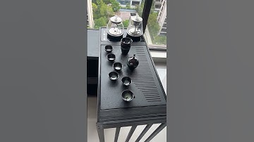 Bàn trà điện thông minh màu đen sang trọng/ Bàn trà phòng khách có bánh xe mặt bàn xoay 360 độ