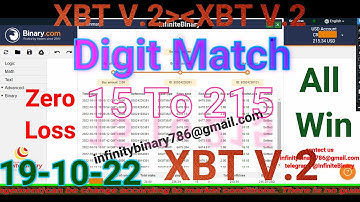 No Loss Digit Match Bot || All Win || 15 To 215  XBT V.2 || 19-10-22