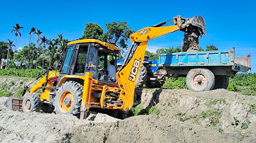 JCB 3DX Super Loading Mud In Mahindra Yuvo 575 Di Tractor And New Holland Tractor