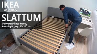 How to Assemble IKEA  SLATTUM Upholstered bed frame, Knisa light grey 120x200 cm