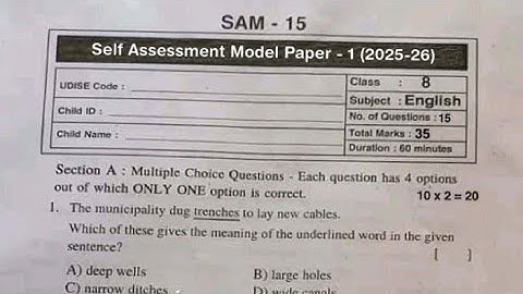 Ap 8th class self assessment model paper 1 English 2025|8th class english fa1 paper 2025 answers
