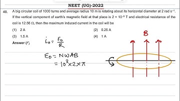 Neet 2022 Q 48 A big circular coil of 1000 turns and average radius 10 m is rotating about its