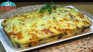 Pastel de patatas, berenjenas, jamón york y queso, súper fácil y SIN FRITOS - Loli Domínguez