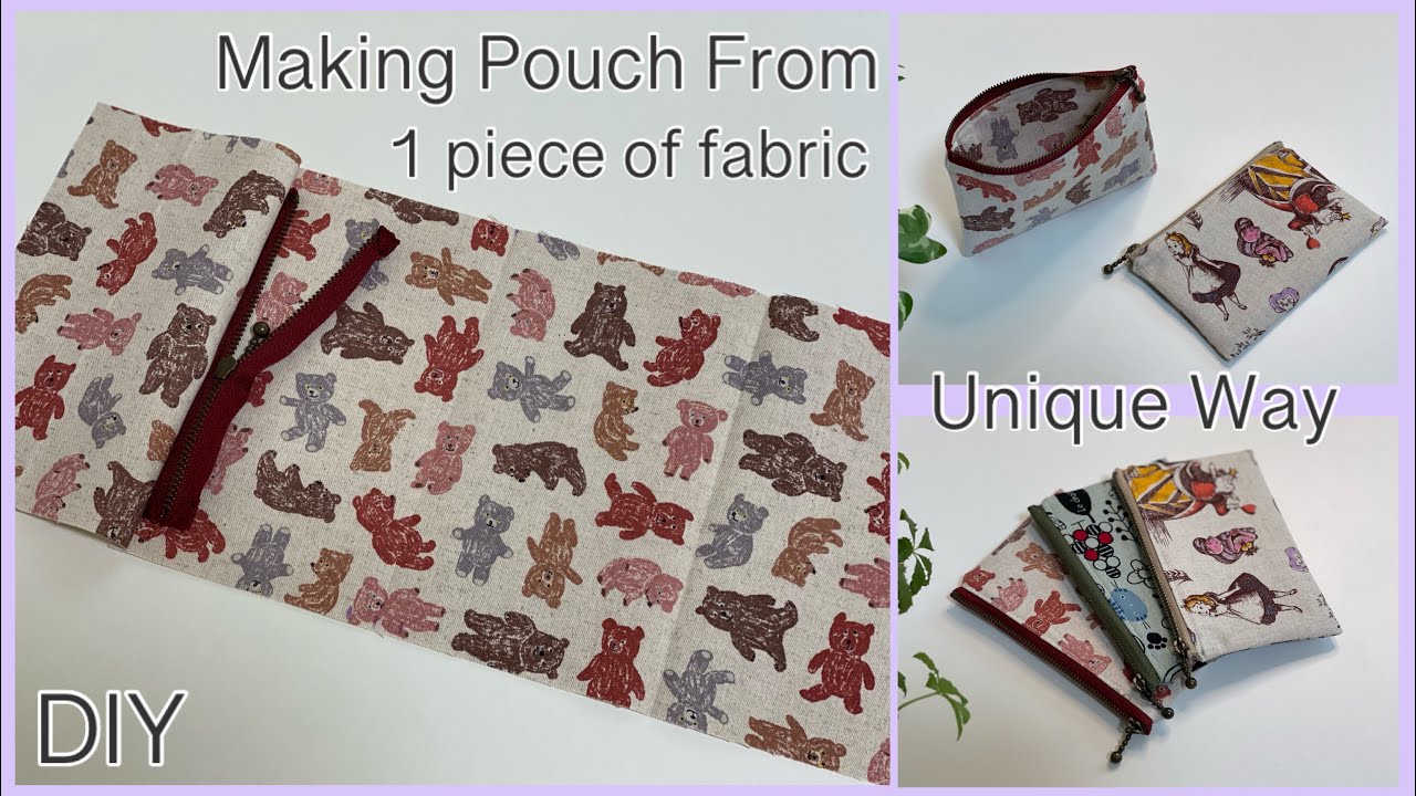 一枚の布で作るポーチ, How To Make Lined Pouch From One Fabric, Unique Way, Easy ...