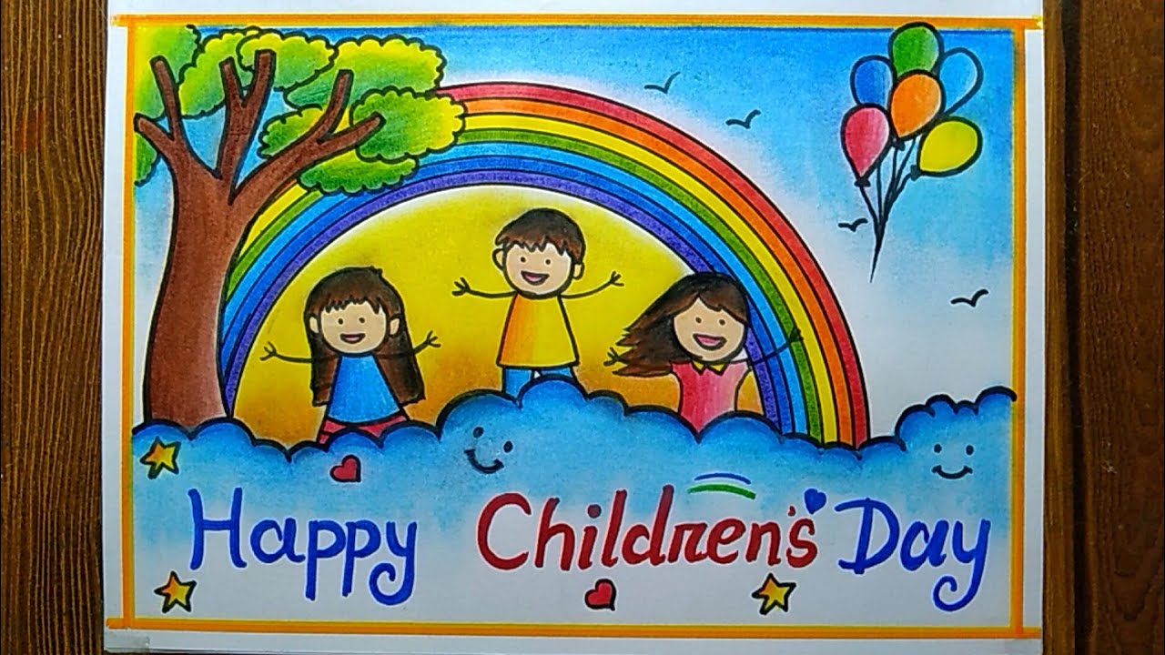 Children's day drawing easy step| Happy Children's Day Poster drawing ...