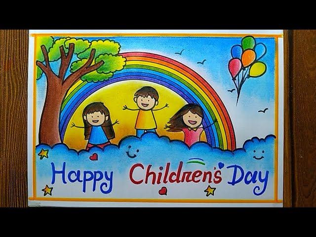 Drawing and colouring of happy children's day easy - YouTube