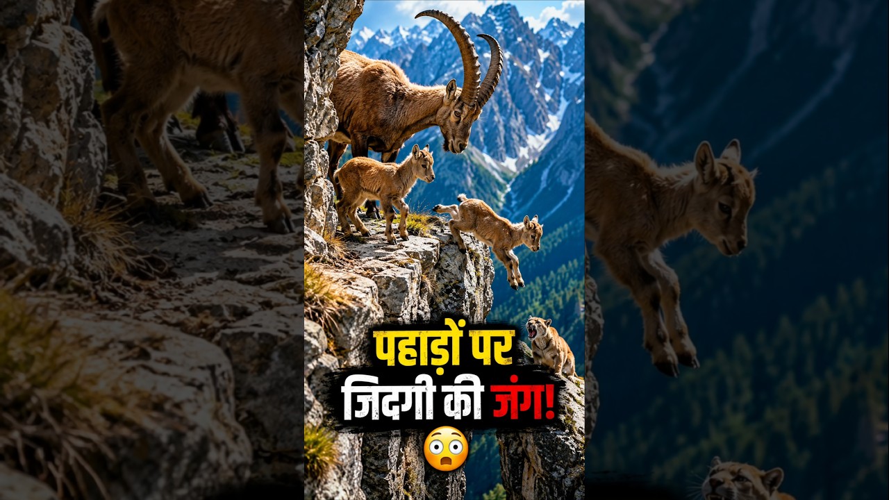 पहाड़ों पर जिंदगी की सबसे कठिन जंग! 🏔️ | Ibex Survival Story #facts #wildlife #shorts