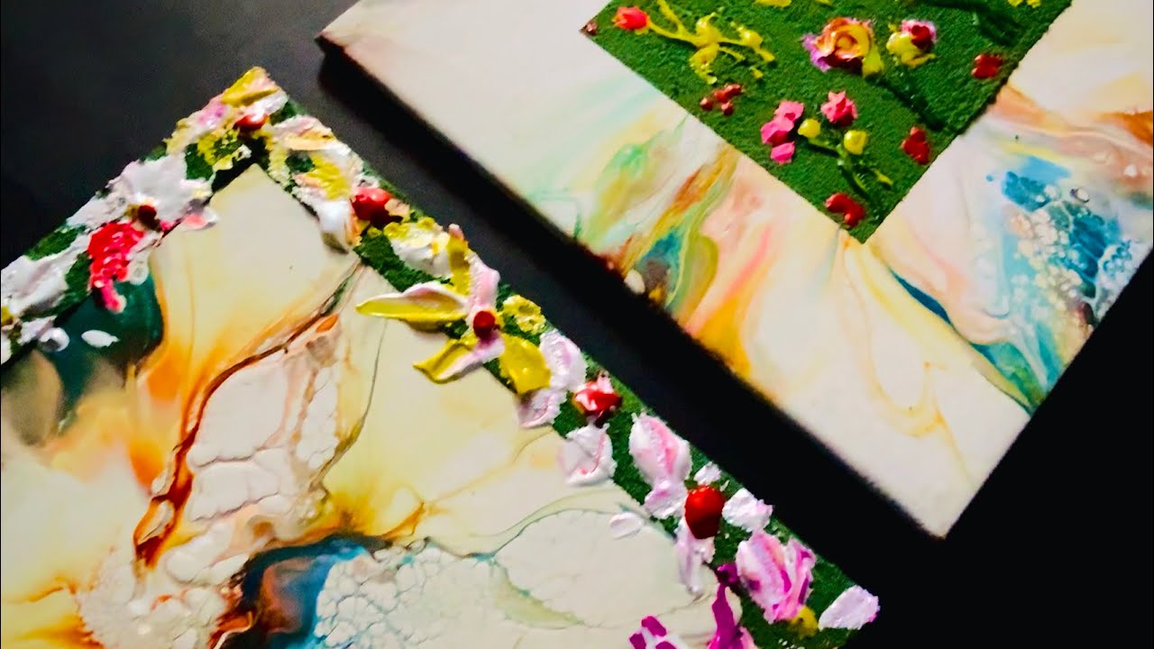 FLUID ART Meets TEXTURE ART | Unique Framed acrylic Floral Painting Tutorial