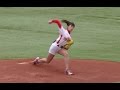 神ピッチング 稲村亜美 awesome baseball pitches video awesome Japanese cute girl vs NPB baseball player