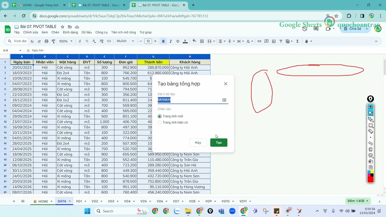 Sử dụng Pivot Table trong Google Sheets
