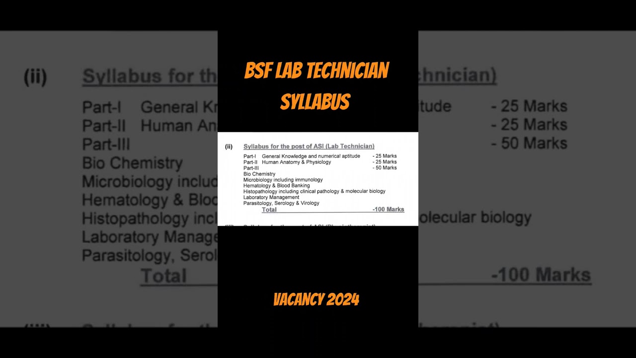 BSF syllabus lab technician vacancy 2024 
