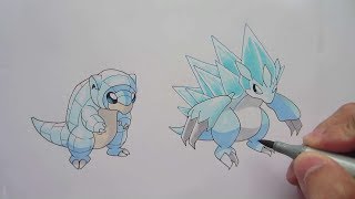 How To Draw Pokemon No. 27 Alolan Sandshrew, No. 28 Alolan Sandslash