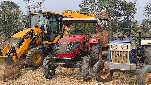 Jcb 3dx Eco Excellence Backhoe Machine Loading Red Mud In Mahindra Yuvo and Swaraj Tractor | Jcb 3dx