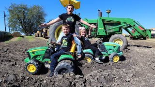 Playing in the mud with kids tractors and real tractor gets stuck | Tractors for kids