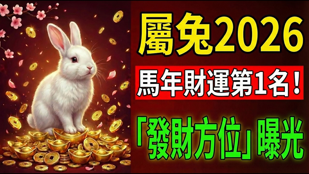 生肖兔：2026年財運第一名竟是屬兔？天機洩露：這「發財方位」藏著你後半生的富貴！#2026生肖兔運勢 #屬兔2026運勢 #財運 #風水 #招財 #2026馬年 #偏財運 #居家風水 #開運 #轉運