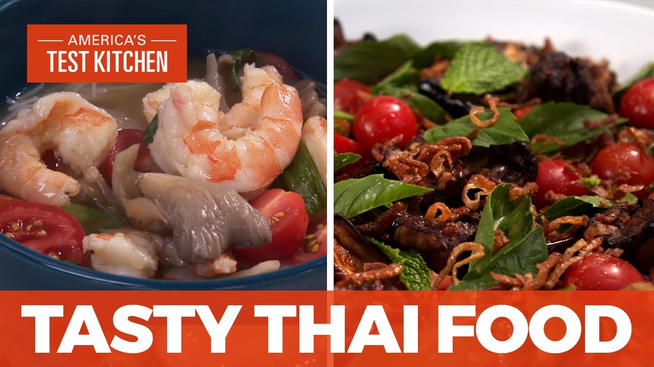 How to Make Thai-Style Hot and Sour Noodle Soup with Shrimp and Crispy Eggplant Salad | America