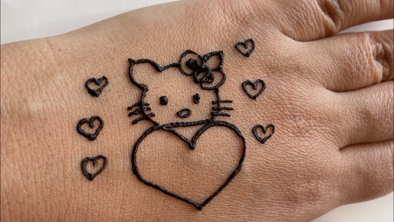 Hello Kitty holding a heart||Kids henna design || kids Mehndi design # ...