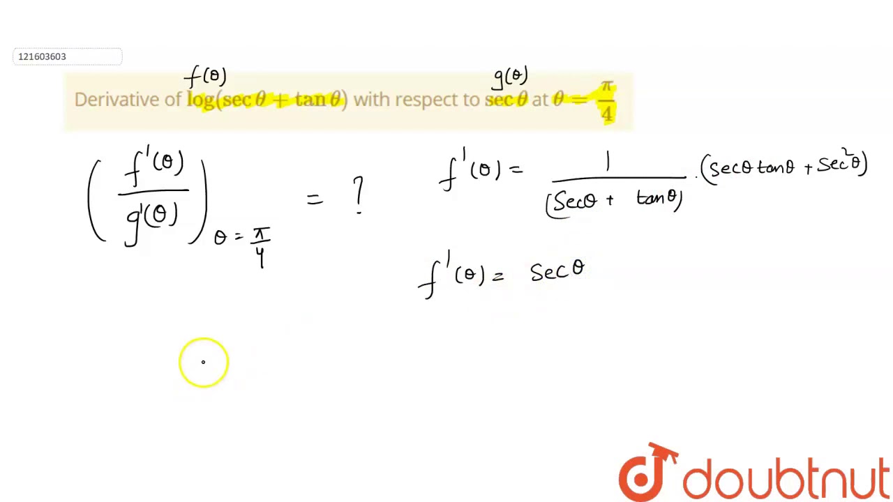 Derivative of `log(sectheta+tantheta)` with respect to