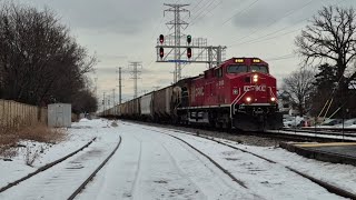 CP 8108 (CPKC) leads 647 at Morton Grove, plus Amtrak/Metra