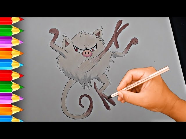 Desenhos de Pokemon Mankey - Como desenhar Pokemon Mankey passo a