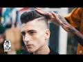 Skin Fade Pompadour with Two Razored Line - Liem Barber Shop's Collection