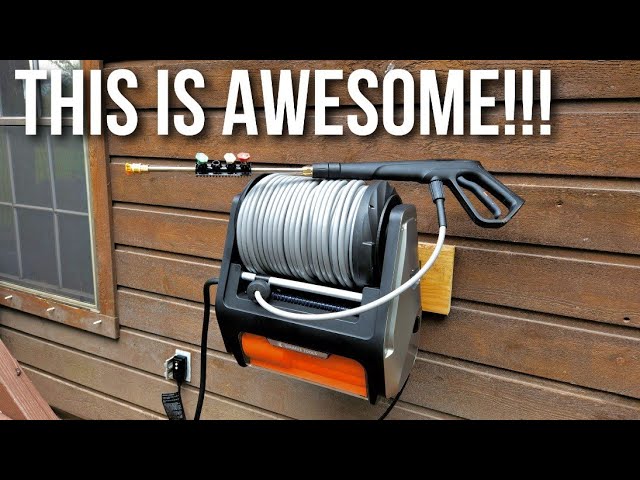 This is AWESOME! Giraffe Grandfalls Pressure Washer Pro with 100ft  Auto-Retract Hose! 