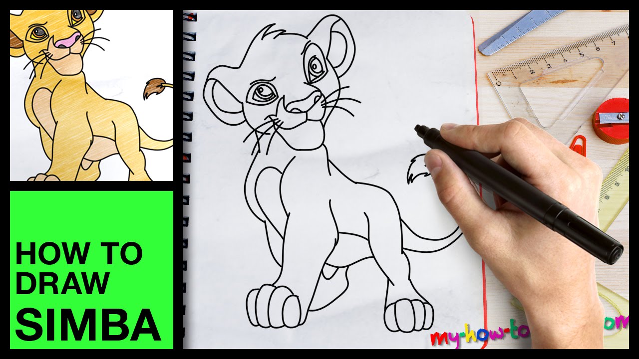 How to draw Simba - Easy step-by-step drawing lessons for kids - YouTube