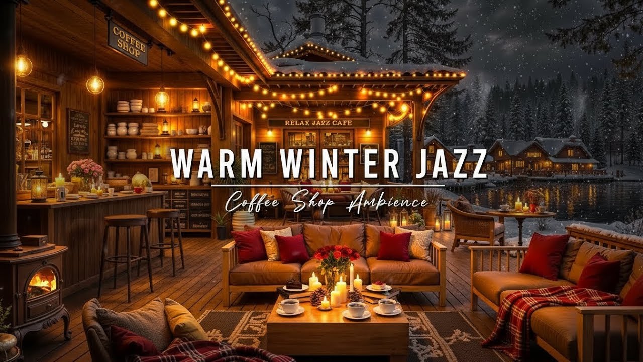 ☕Warm Relaxing Jazz Music with Cozy Coffee Shop for Working, Studying, Sleeping.