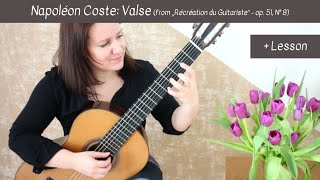 Napoléon Coste - Valse (from Récréation du Guitariste, op. 51, N°8) + Lesson