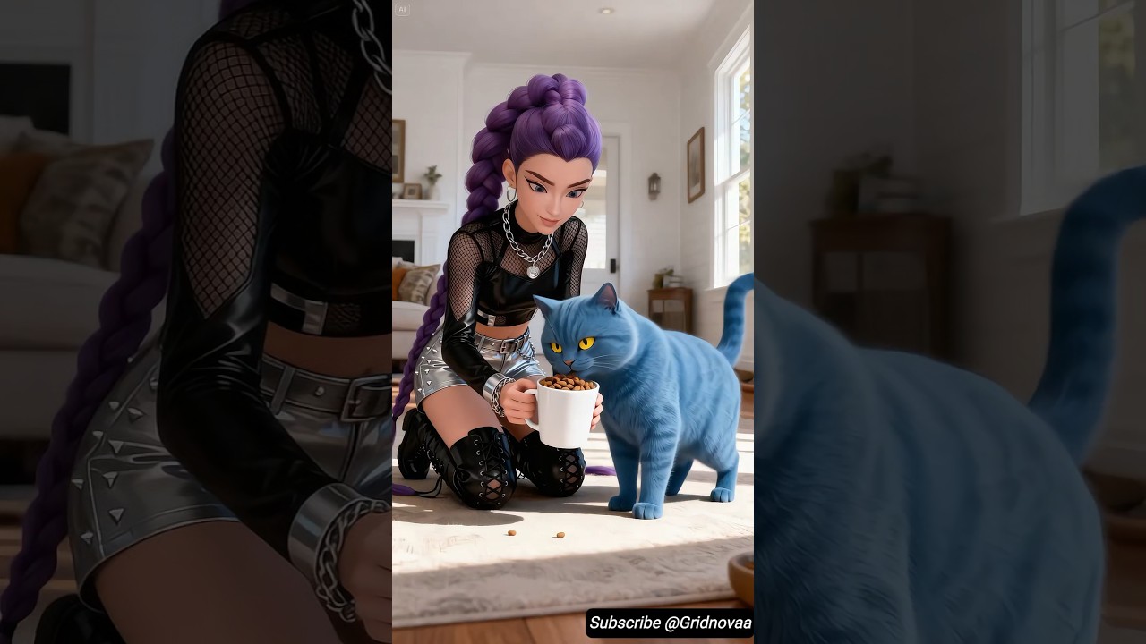 Rumi’s Cat Saves the Day 🐱🔥 | Funny K-Pop Demon Style Animation | Gridnovaa Shorts