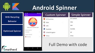Android Custom Spinner with Recycling Behavior and Optimization. Full Demo with Kotlin code.