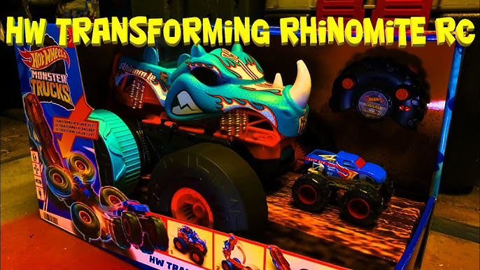 Hot Wheels Monster Trucks RC Rhinomite Transforms into Launcher, Includes  1:64 Scale Toy Truck 