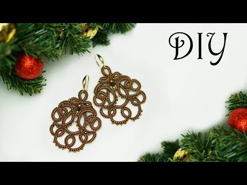 Needle Tatting. Lace earrings with beads / Фриволите иглой. Кружевные серьги с бисером