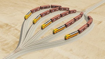 Impossible Converging Rail Tracks  Crossover Vs Trains Crossing - BeamNG.Drive