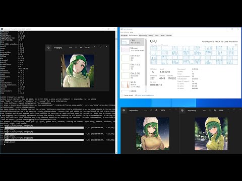 Run stable diffusion using CPU: 16-core CPU AMD 5950x running stable diffusion Method 2 ONNX method