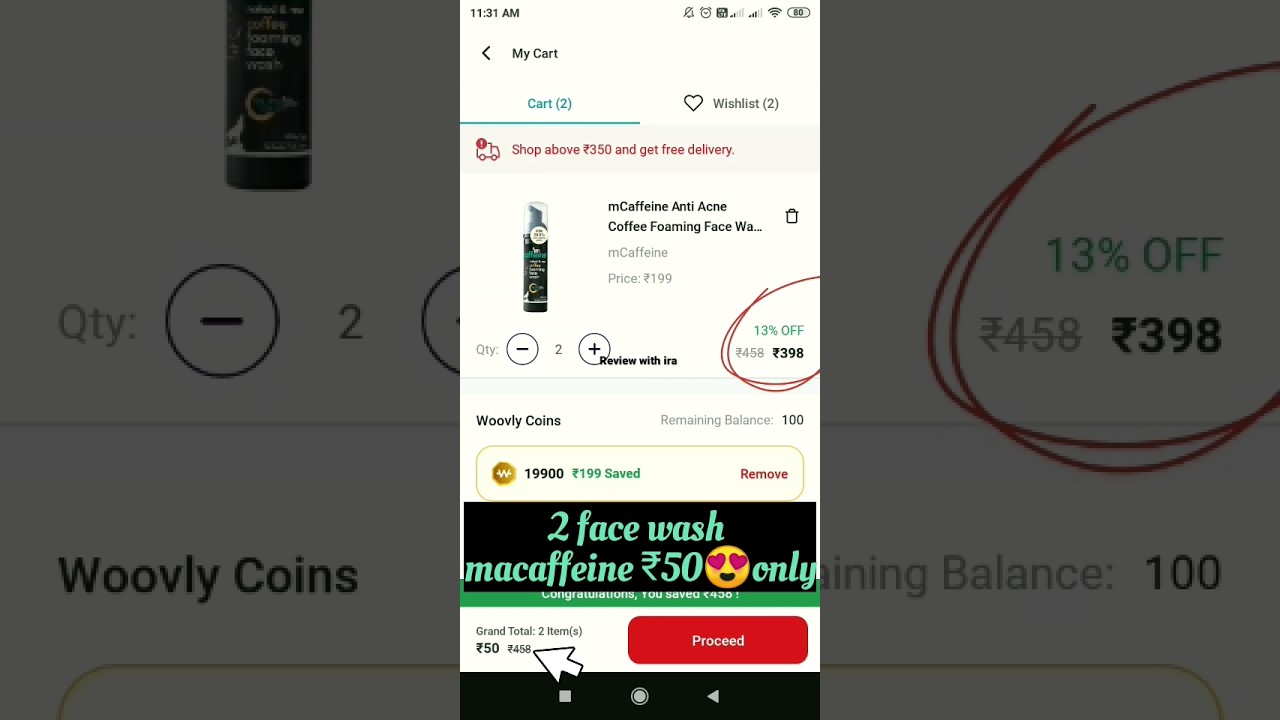 Mcaffeine face wash loot || 2 face wash only for ₹50😱||Today loot offers on woovly app||