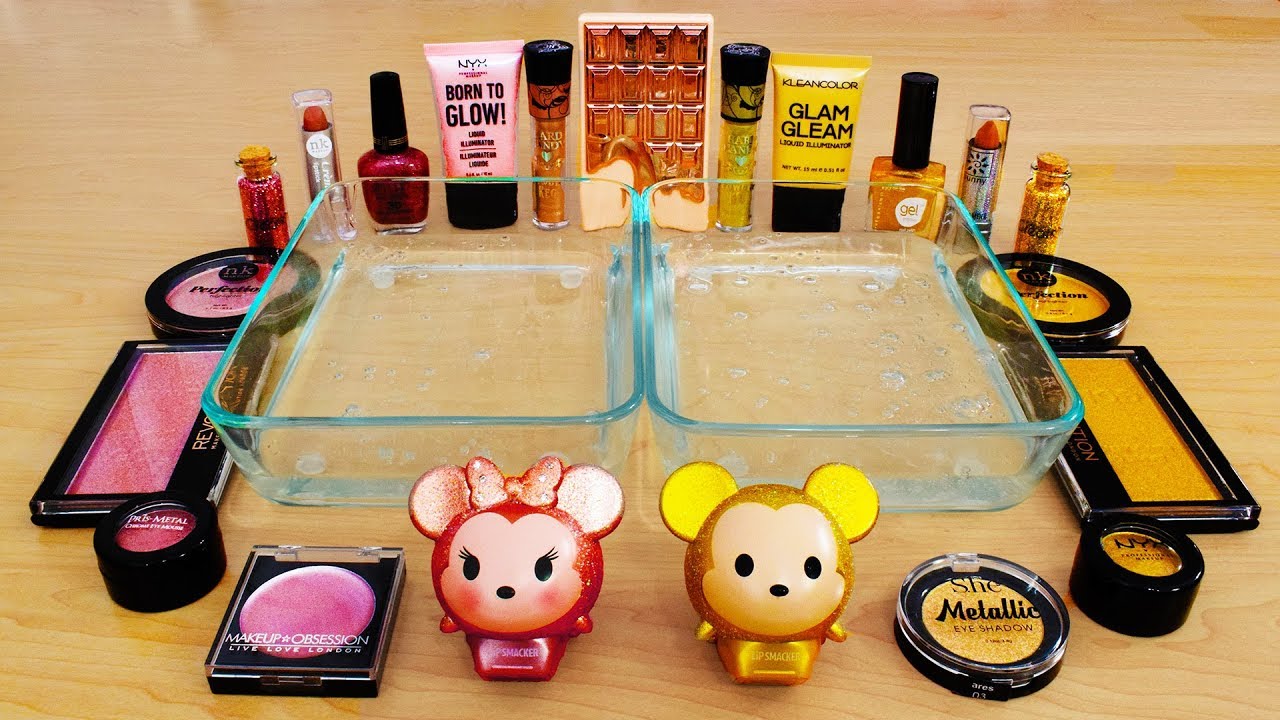 Rose Gold vs Gold - Mixing Makeup Eyeshadow Into Slime! Special Series 78 Satisfying Slime Video