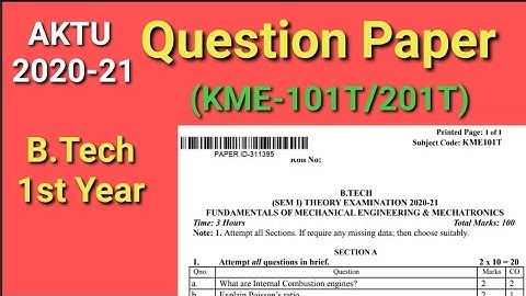 Question Paper | AKTU 2020-21 | Fundamentals of Mechanical Engineering and Mechatronics |KME-101T