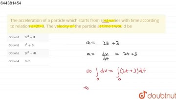 The acceleration of a particle which starts from rest varies with time according to relation a=2...