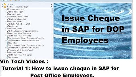 Cheque issue in SAP | Post Office Cheque Issue in SAP | DOP tutorial | Vin Tech Videos