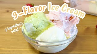 3flavor ice cream in 5 mins recipe (Only 2ingredient w/ Strawberry, Vanilla, Matcha) 5分鐘做好三色雪糕