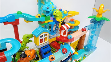 Satisfying Building Block coaster ☆ Marble Run ASMR Dinosaurs, Two Way Slope and Spiral Course