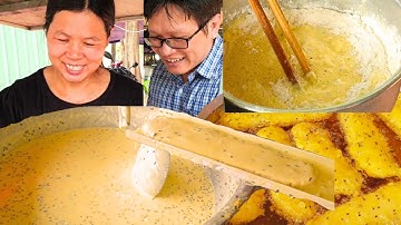 Cô Thúy mang NGUYÊN LIỆU PHA BỘT CHUỐI CHIÊN ra hướng dẫn làm tại chỗ ở Bình Dương