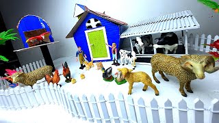 make miniature houses and dioramas of animal figures, sounds of cows, birds, chickens, sheep, dogs