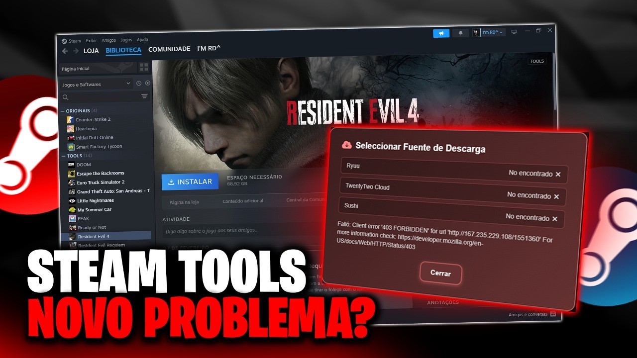 STEAM TOOLS: NOVO PROBLEMA? - ERRO 403 - COMO RESOLVER - LUA TOOLS ...