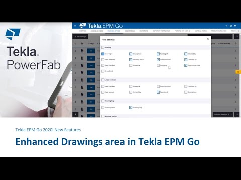 Enhanced Drawings area in Tekla EPM Go 2020i