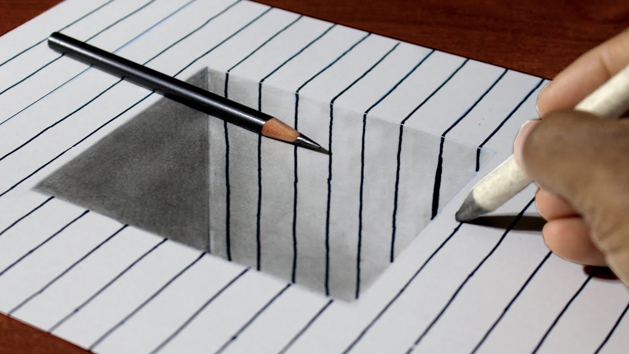 How to Draw Square Hole on Line Paper Easy 3D Art for